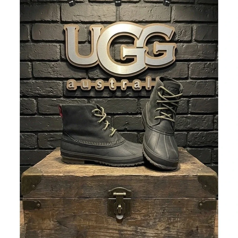🔥UGG Butte Snow‎ Boots🎱 Black Waterproof Leather Sheepskin Lined Size 9